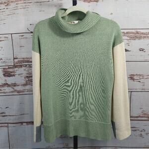 COS Oversized Tutleneck Wool Sweater Green Cream Colorblock Size XS